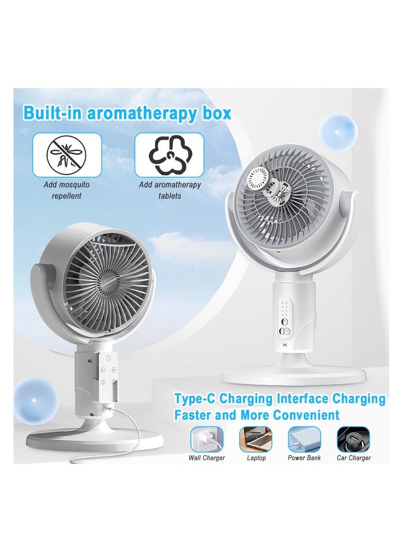 Generic - Pedestal Fan with Remote - Rechargeable 90°+360° Rotating Floor Fan with 5 Speeds, Super Quiet Air Circulator, 8-Hour Timer, Adjustable Height for Bedroom, Home, Office, Outdoors - Image 1