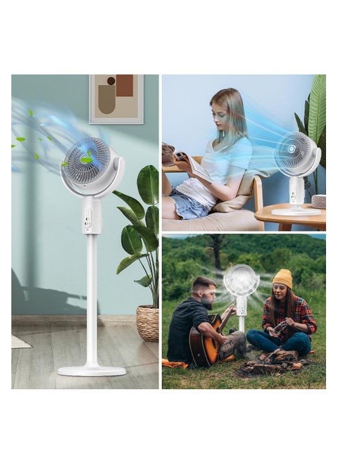 Pedestal Fan with Remote - Rechargeable 90°+360° Rotating Floor Fan with 5 Speeds, Super Quiet Air Circulator, 8-Hour Timer, Adjustable Height for Bedroom, Home, Office, Outdoors