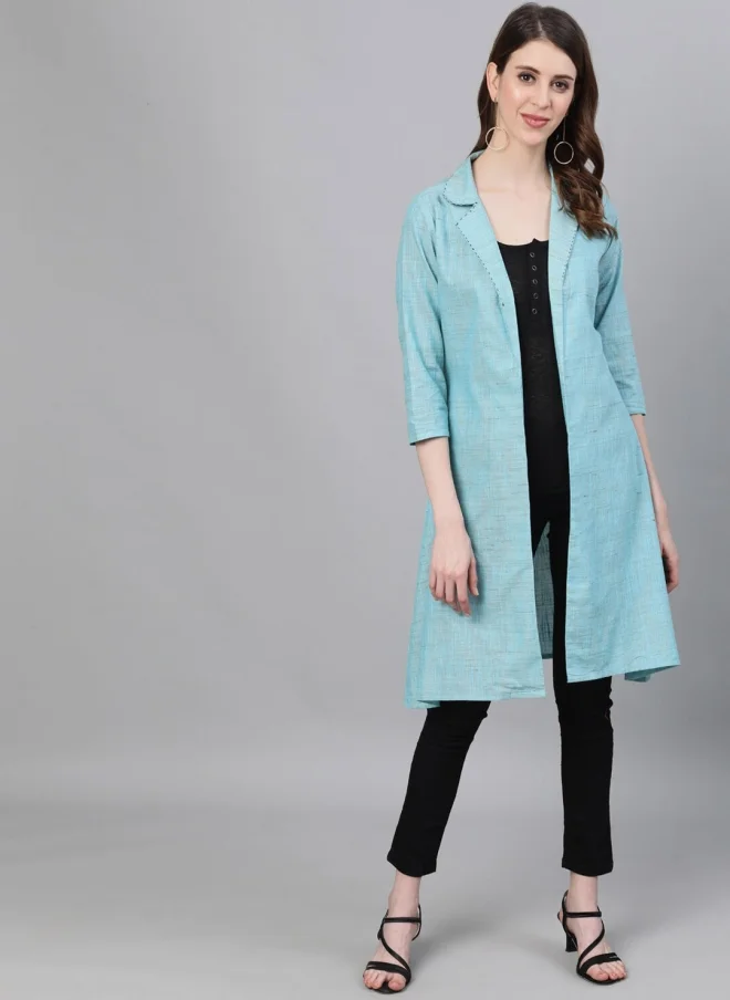 أيه كيه إس Blue Cotton Longline Tailored Jacket for Women