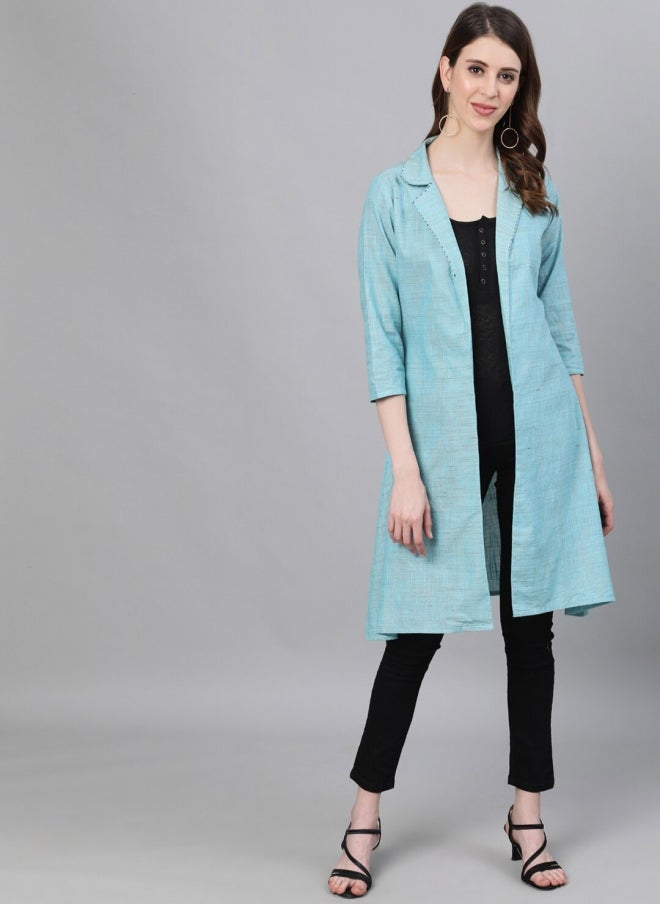 AKS Blue Cotton Longline Tailored Jacket for Women - Image 1