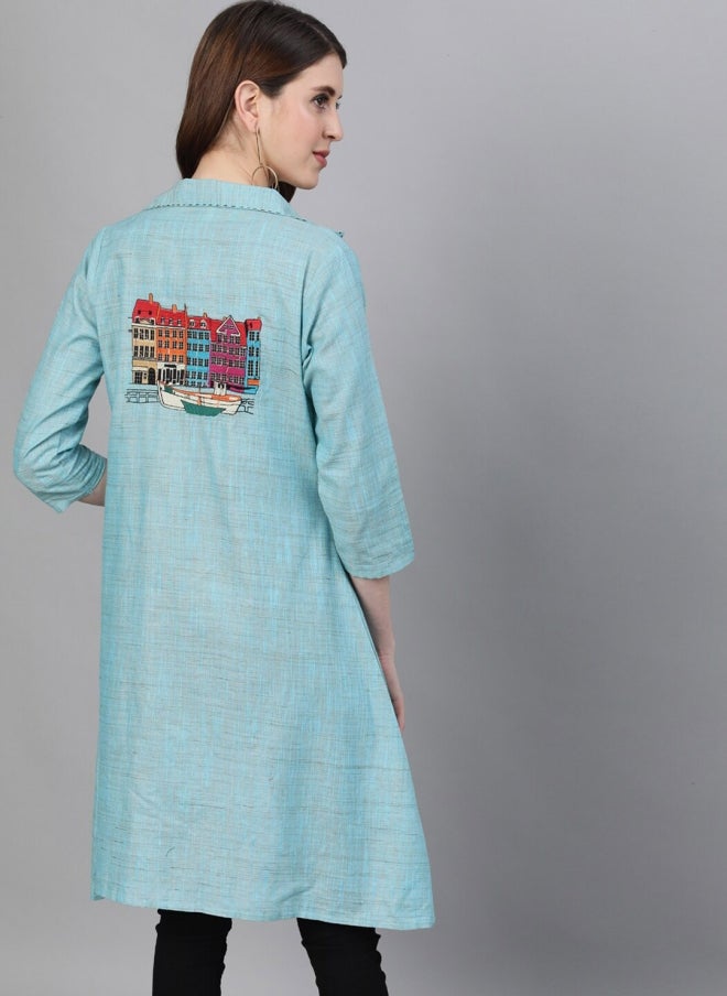 AKS Blue Cotton Longline Tailored Jacket for Women - Image 5