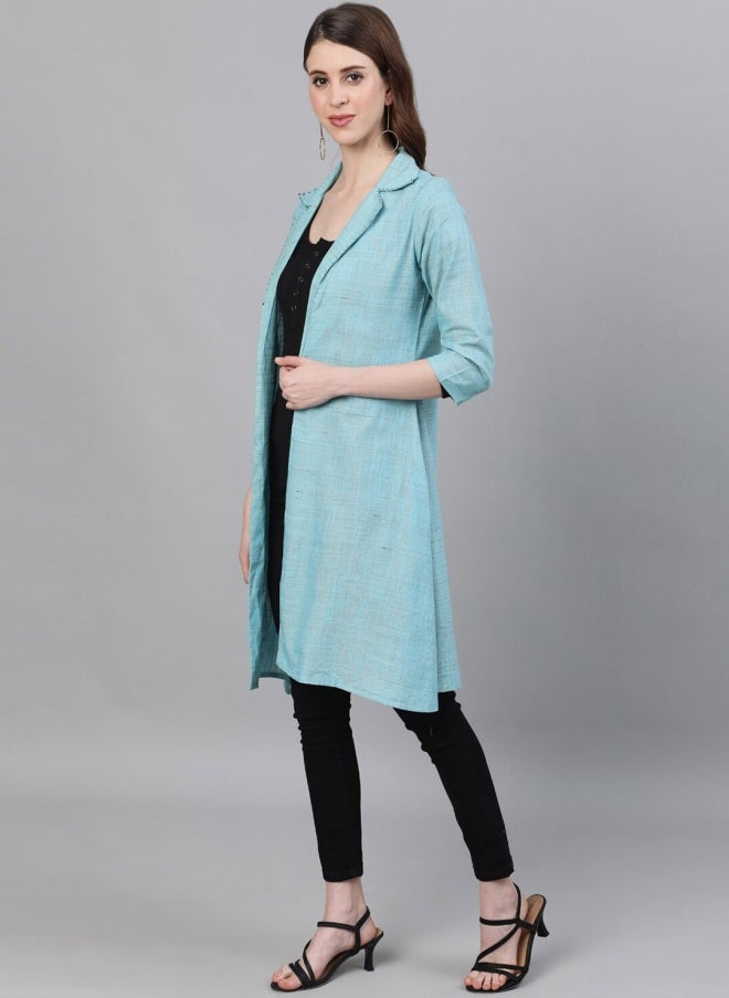 AKS Blue Cotton Longline Tailored Jacket for Women - Image 3