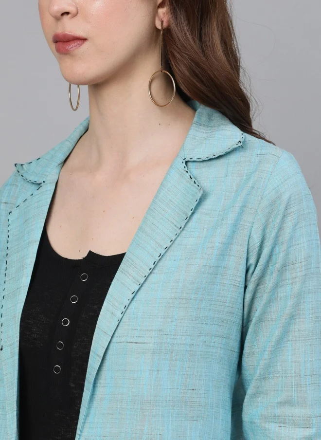 أيه كيه إس Blue Cotton Longline Tailored Jacket for Women