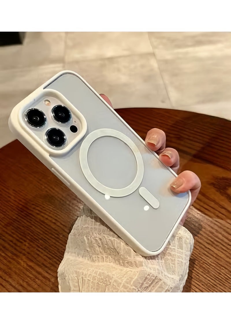 AROAQ Magnetic Clear Phone Case For Iphone,  Wireless Charge Magsafe Transparent Case, Anti-scratch Drop Protection Magnetic Case For Iphone 15 Pro, ( WHITE )