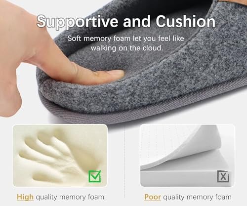ONCAI Men's House Slippers Size 10 Memory Foam Cotton-Blend Slip-On Pantuflas Hombres Warm Cozy Scuff Home Felt Grey Bedroom Shoes with Wide Width Indoor/Outdoor Washable Rubber Soles - Image 4