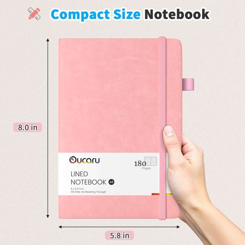 Oucaru Lined Journal Notebook, 2 Pack, 180 Pages, A5 Journals for Writing, 100 GSM Thick Paper, Small Notebooks Daily Journal for Women Men Work, Business, School, Travel Supplies - Image 2