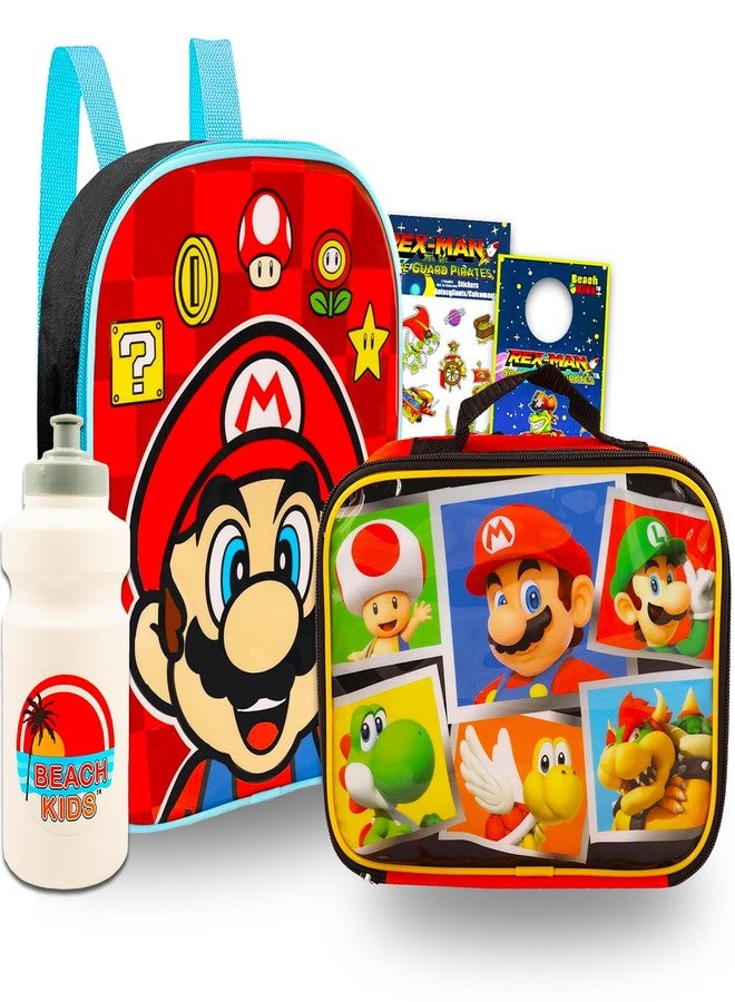 Super Mario Mario Mini Backpack and Lunch Box Set for Kids - Bundle with 11" Super Mario Mini Backpack, Mario Lunch Bag, Stickers, Water Bottle, More | Super Mario Backpack for Boys 4-6 - Image 1