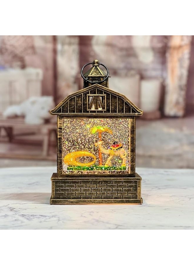 DYD Dubai Water Globe Lantern – Featuring Camel, Palm Tree & Museum of the Future | Light-Up Snow Globe with Glitter Swirl | UAE Souvenir & Gift Decor Bronze, GMXDB001-4 By DYD Delights - Image 1