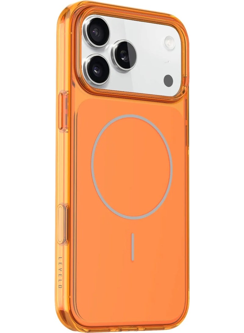 LEVELO Opulent Full PC MagSafe Case iPhone 17 Pro with MagSafe Compatible / Raised Bezel Protection / Camera Control Button / Full PC Construction - Sunrise Orange - Image 2