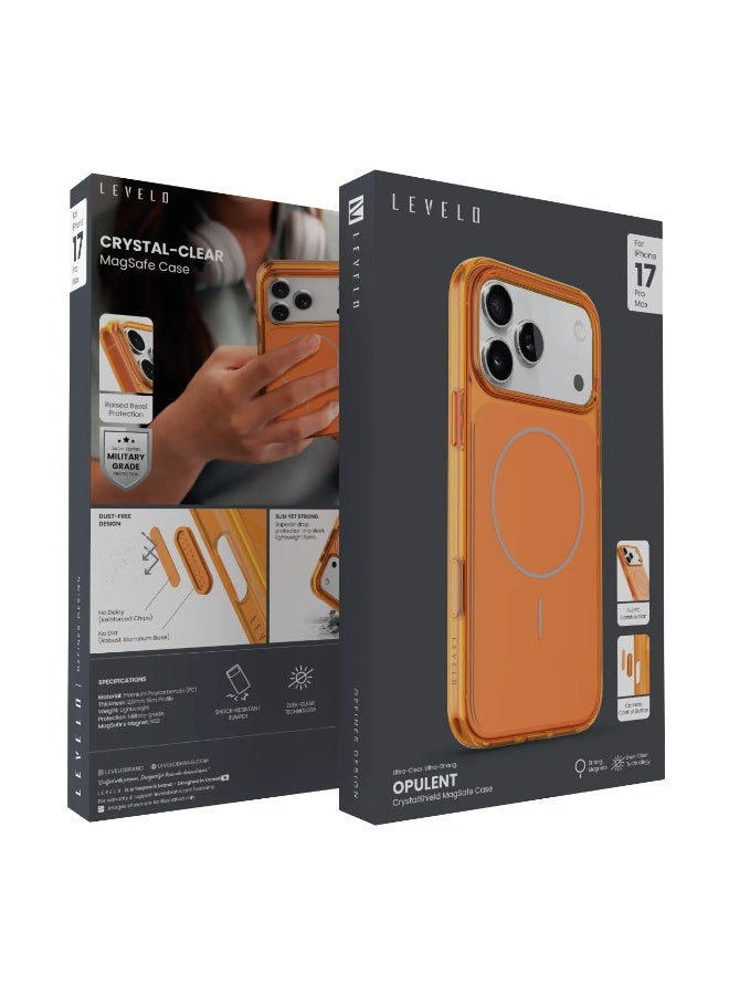 LEVELO Opulent Full PC MagSafe Case iPhone 17 Pro with MagSafe Compatible / Raised Bezel Protection / Camera Control Button / Full PC Construction - Sunrise Orange - Image 4