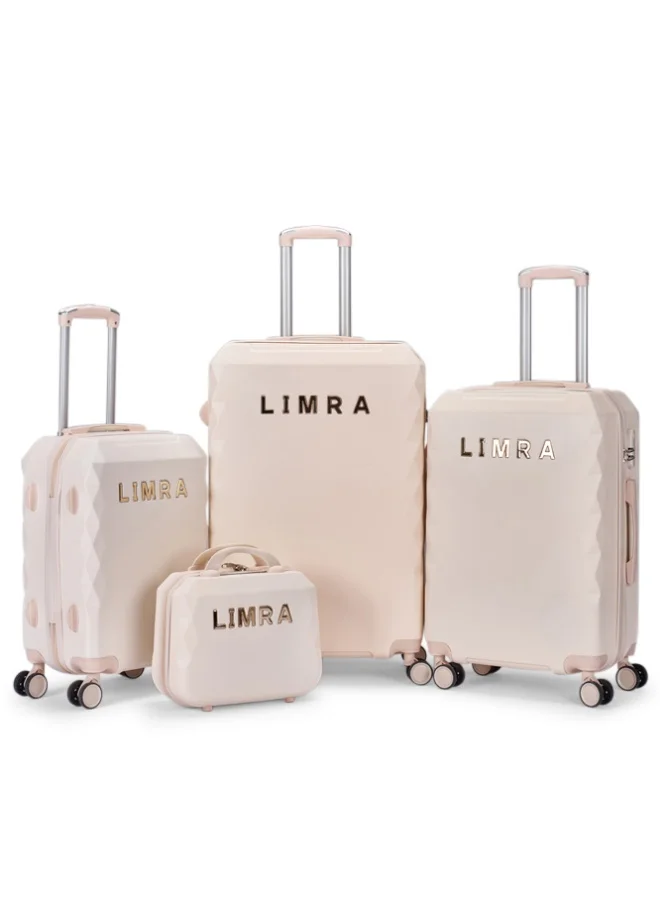 Limra Travel Luggage Set with 4 Spinner Wheels - 4-Piece Set (28, 24, 20, 12 Inches), Durable ABS Material, Color Beige