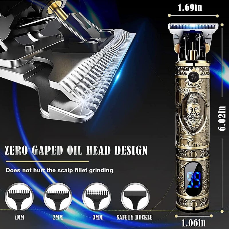 MARK STORE Hair Clippers for Men, Cordless Clippers Electric Hair Trimmer Beard Trimmer Set, Waterproof Detail Beard Shaver, T-Blade Trimmer Grooming Cutting Kit with 4 Guide (Gold With LED) - Image 3