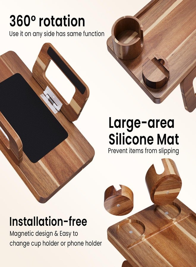 Danfoxer 3 in 1 Acacia Wood Couch Arm Tray,Couch Tray with Cup Holder and Phone Holder,Folding Sofa Armrest Trays Clip-On Sofas Desk for Drinks,Snacks,Phone,Remote Control - Image 5