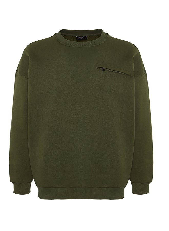 trendyol - Limited Edition Khaki Oversize/Wide Cut Zipper Pocket Inside Fleece Sweatshirt TMNAW24SW00007 - Image 1