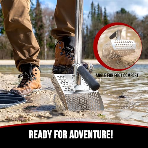 PAMLIAPY Sand Scoop for Metal Detecting Stainless Steel Metal Detector Scoop with Long Steel Handle Sand Sifter for the Beach Metal Detector Accessories Metal Detecting Shovel Sand Flea Rake for Beach - Image 3