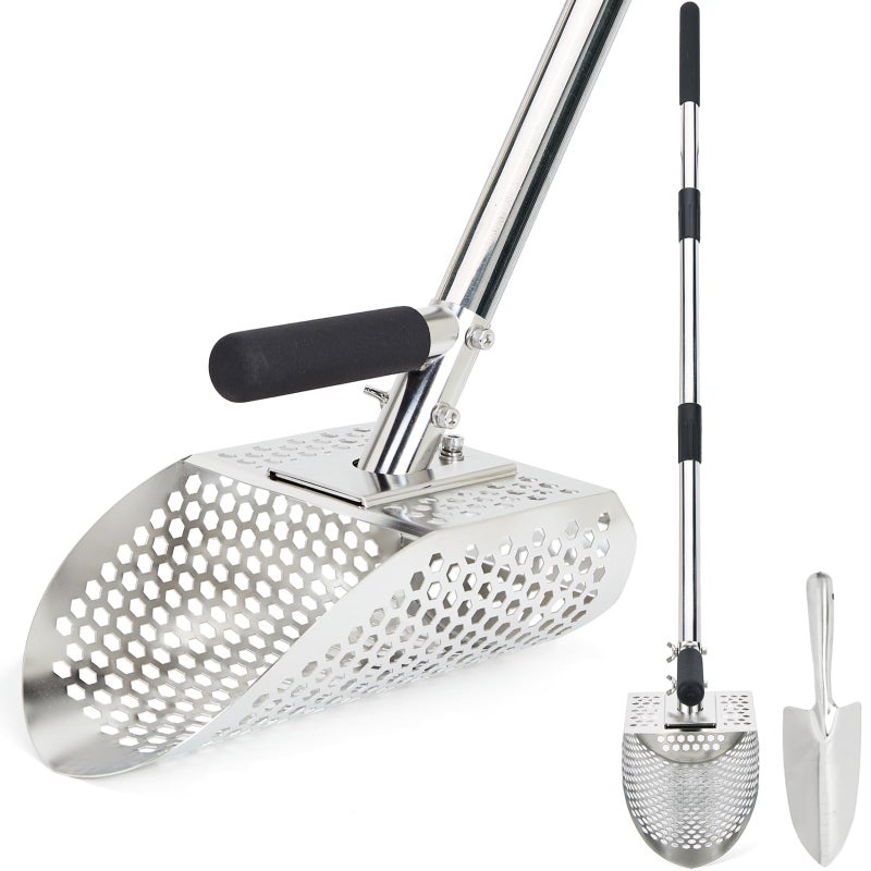 PAMLIAPY Sand Scoop for Metal Detecting Stainless Steel Metal Detector Scoop with Long Steel Handle Sand Sifter for the Beach Metal Detector Accessories Metal Detecting Shovel Sand Flea Rake for Beach - Image 2
