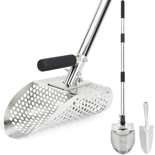 PAMLIAPY Sand Scoop for Metal Detecting Stainless Steel Metal Detector Scoop with Long Steel Handle Sand Sifter for the Beach Metal Detector Accessories Metal Detecting Shovel Sand Flea Rake for Beach - Image 1