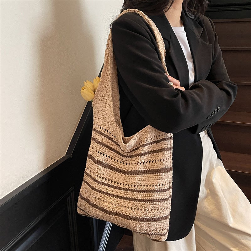 Summer Explosions Large Capacity Woven Bag Women'S Knitted Hollow Beach Bag Relaxation Tote Bag Vintage - Image 1