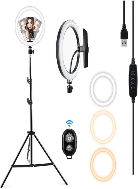 LED Ring Light 10" Ring Light with Tripod Stand for YouTube Video Streaming Makeup Selfie Photography Compatible with iPhone Android Ring Light with 3 Light Modes & 10 Brightness Level Ring Light