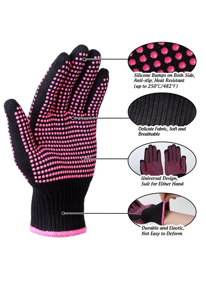 FANDAMEI Heat Resistant Silicone Mat Pouch for Flat Iron, Straightener, Curling Iron, Heat Resistant Glove With Silicone Bumps For Hair Styling Tool, Professional Heat Proof Glove Mitts Rose Red