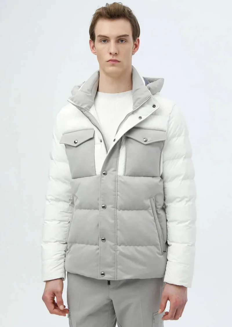 رامسي معطف أبيض بقصة عادية وغطاء رأس، مصنوع من نسيج منسوج غير رسمي