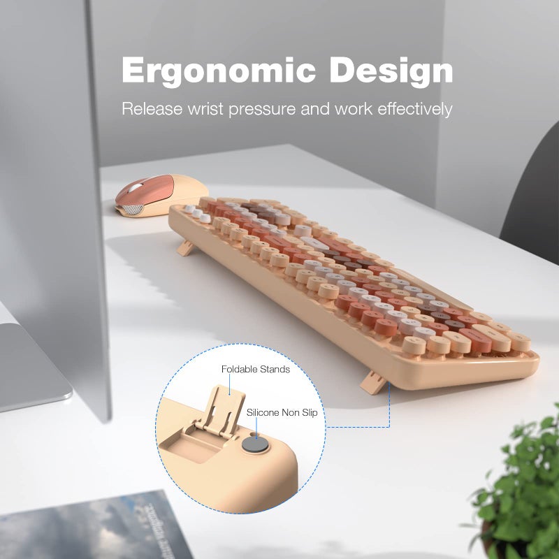 MOFII Wireless Keyboard and Mouse Combo,2.4GHz Retro Full-Size Keyboard with Number Pad and Cute Wireless Mouse for Computer PC Desktops Laptop WindowsxP/7/8/10(Milk Tea Colorful-B) - Image 3