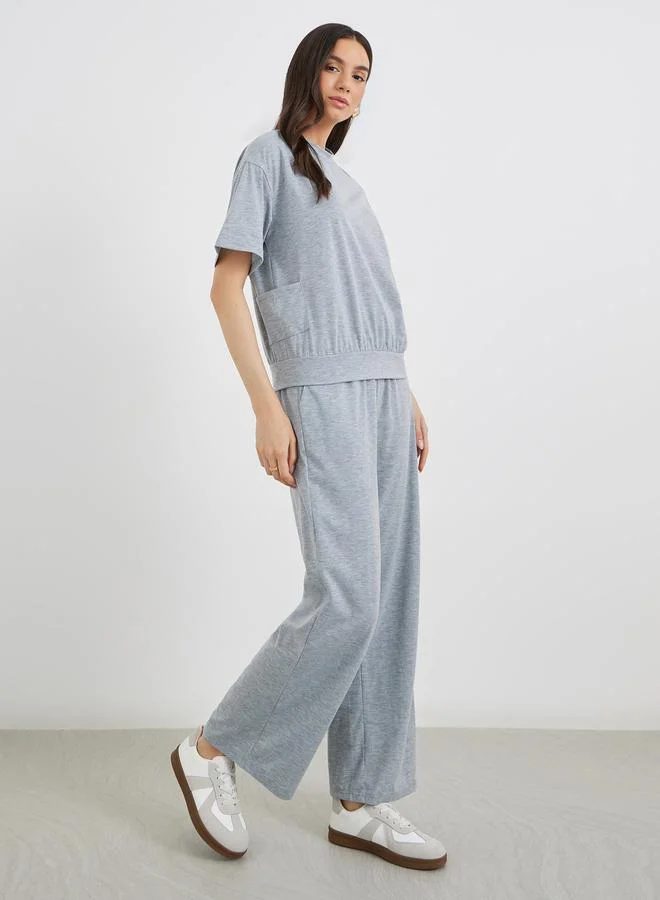 Take Two Take Two Women Solid T-Shirt and Relaxed Fit Pants Co-Ords
