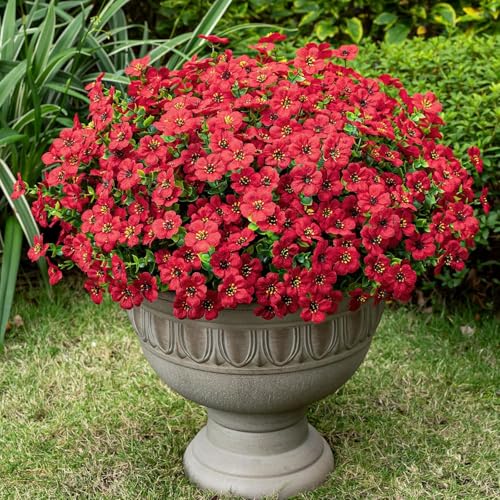 Dekorly Artificial Flowers for Outdoor,Faux Plants Decoration, 4pcs Plastic Flowers for Indoor Garden/Wedding/Farmhouse | Height : 30 CM (Set of 4) (Red) - Image 1