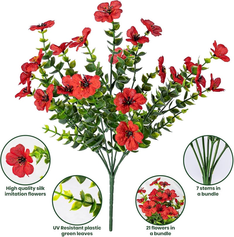 Dekorly Artificial Flowers for Outdoor,Faux Plants Decoration, 4pcs Plastic Flowers for Indoor Garden/Wedding/Farmhouse | Height : 30 CM (Set of 4) (Red) - Image 3