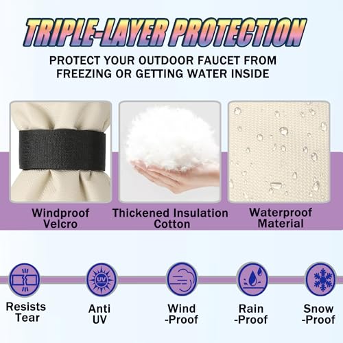 OUTTDID Outdoor Faucet Covers for Winter 13 W x 25 H Outside Yard Hydrant Protector Socks Winter Insulated Hose Bib Protector Cover Spigot Pipe Cover Freeze Protection Beige - Image 3