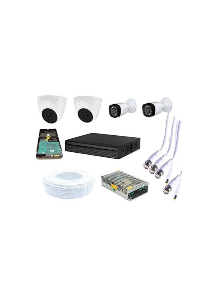 نظام سلكي فل اتش دي 2 ميجابكسل 4 قنوات مع 2 جهاز رصاصة و2 جهاز قبة، قرص صلب 1 تيرابايت، لفة سلك، إمدادات كهرباء وجميع الموصلات المطلوبة
