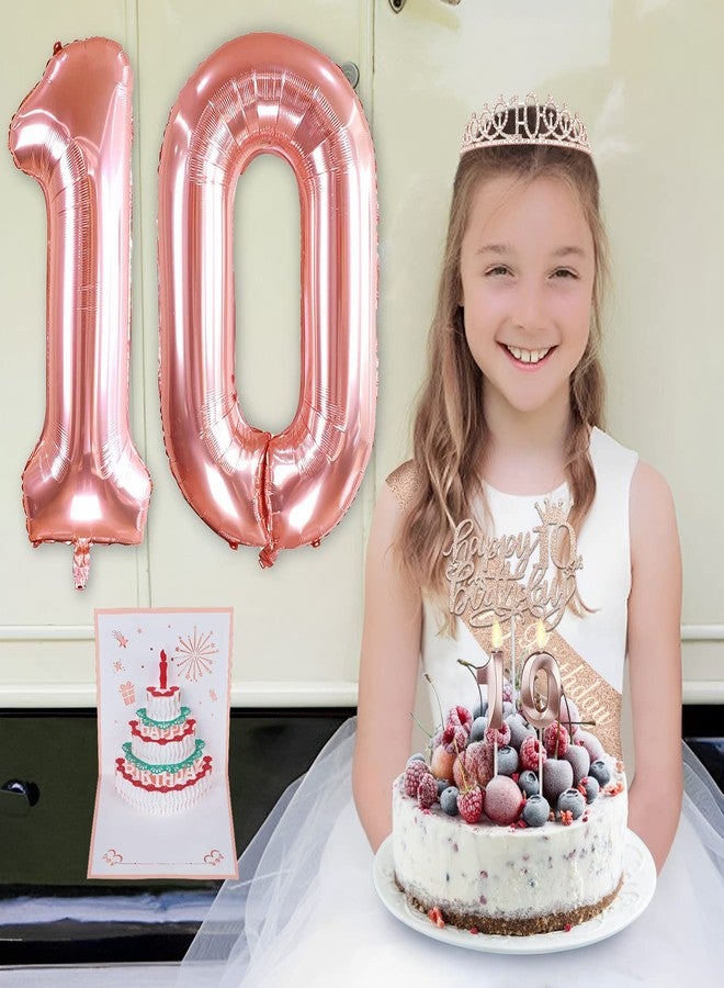YeohJoy 10th Birthday Decorations For Girls, Include 10th Birthday Sash and Tiara, Birthday Cake Topper and Number 10 Candles, Balloons, 3D Birthday Card, 10th Birthday Gifts For Girls - Image 2