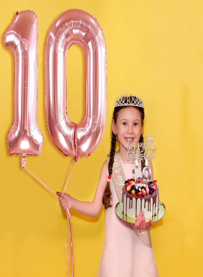 YeohJoy 10th Birthday Decorations For Girls, Include 10th Birthday Sash and Tiara, Birthday Cake Topper and Number 10 Candles, Balloons, 3D Birthday Card, 10th Birthday Gifts For Girls - Image 4
