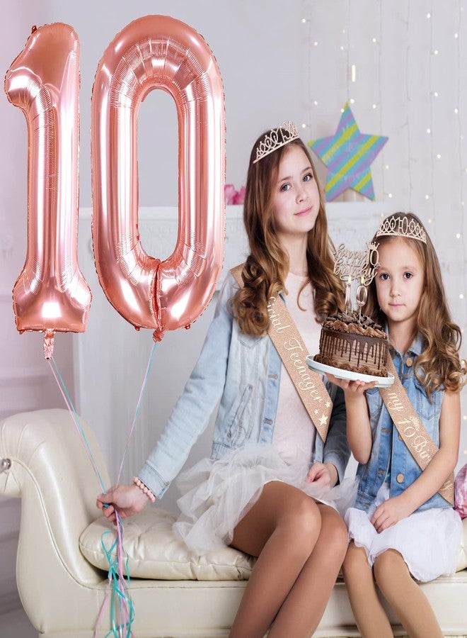 YeohJoy 10th Birthday Decorations For Girls, Include 10th Birthday Sash and Tiara, Birthday Cake Topper and Number 10 Candles, Balloons, 3D Birthday Card, 10th Birthday Gifts For Girls - Image 5