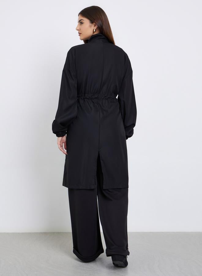Styli Black Oversized Utility Coat with Drawstring - Image 5