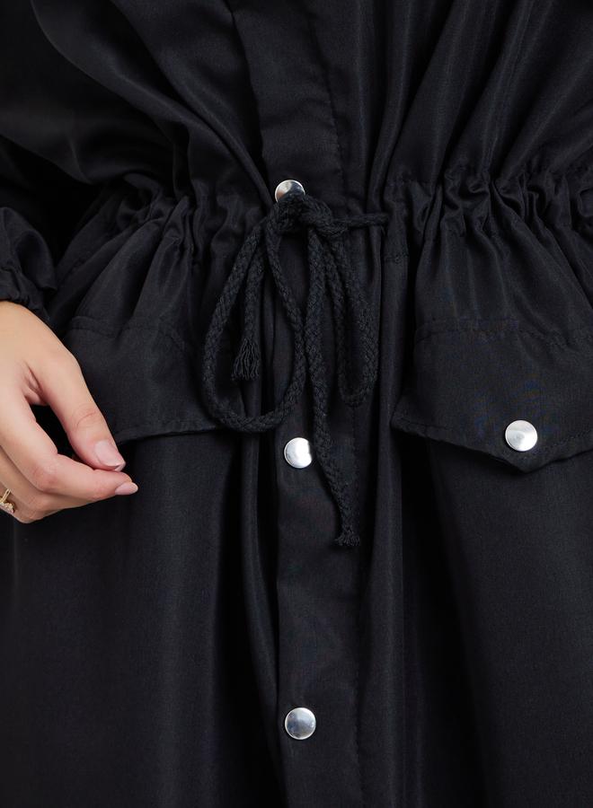 Styli Black Oversized Utility Coat with Drawstring - Image 4