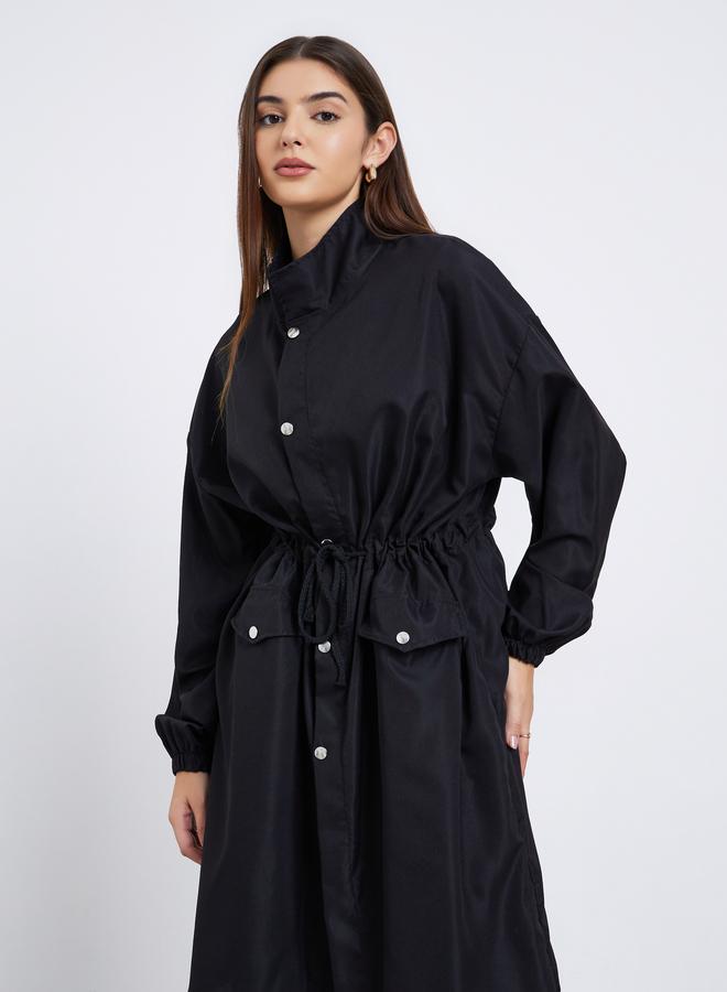 Styli Black Oversized Utility Coat with Drawstring - Image 3