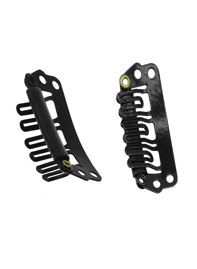 Goo-Goo GOO GOO 2pcs Black Stainless Steel U-Shape Snap Clips with Soft Rubber - 28mm 6-Teeth Clips for Hair Extensions - Image 1