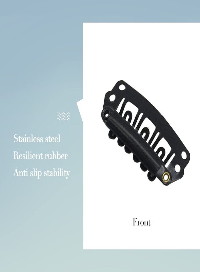 Goo-Goo GOO GOO 2pcs Black Stainless Steel U-Shape Snap Clips with Soft Rubber - 28mm 6-Teeth Clips for Hair Extensions - Image 3