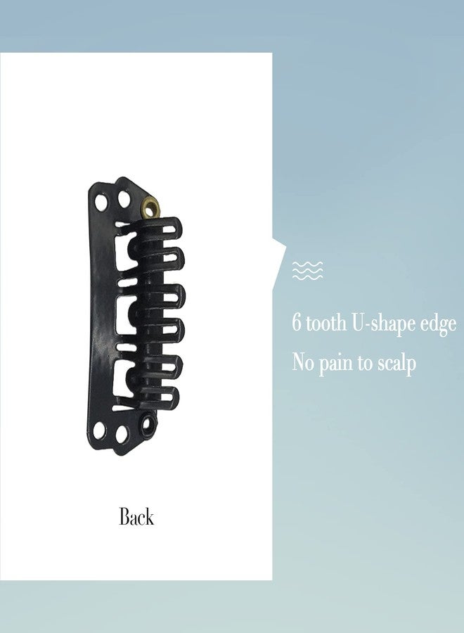Goo-Goo GOO GOO 2pcs Black Stainless Steel U-Shape Snap Clips with Soft Rubber - 28mm 6-Teeth Clips for Hair Extensions - Image 4
