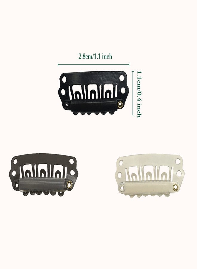 Goo-Goo GOO GOO 2pcs Black Stainless Steel U-Shape Snap Clips with Soft Rubber - 28mm 6-Teeth Clips for Hair Extensions - Image 2