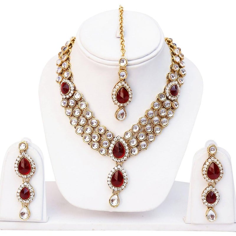 Shining Diva Latest Stylish 18k Gold Plated Traditional Kundan Necklace Jewellery Set for Women - Image 2