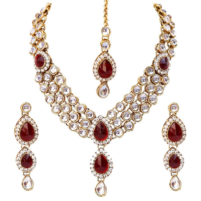 Shining Diva Latest Stylish 18k Gold Plated Traditional Kundan Necklace Jewellery Set for Women - Image 4