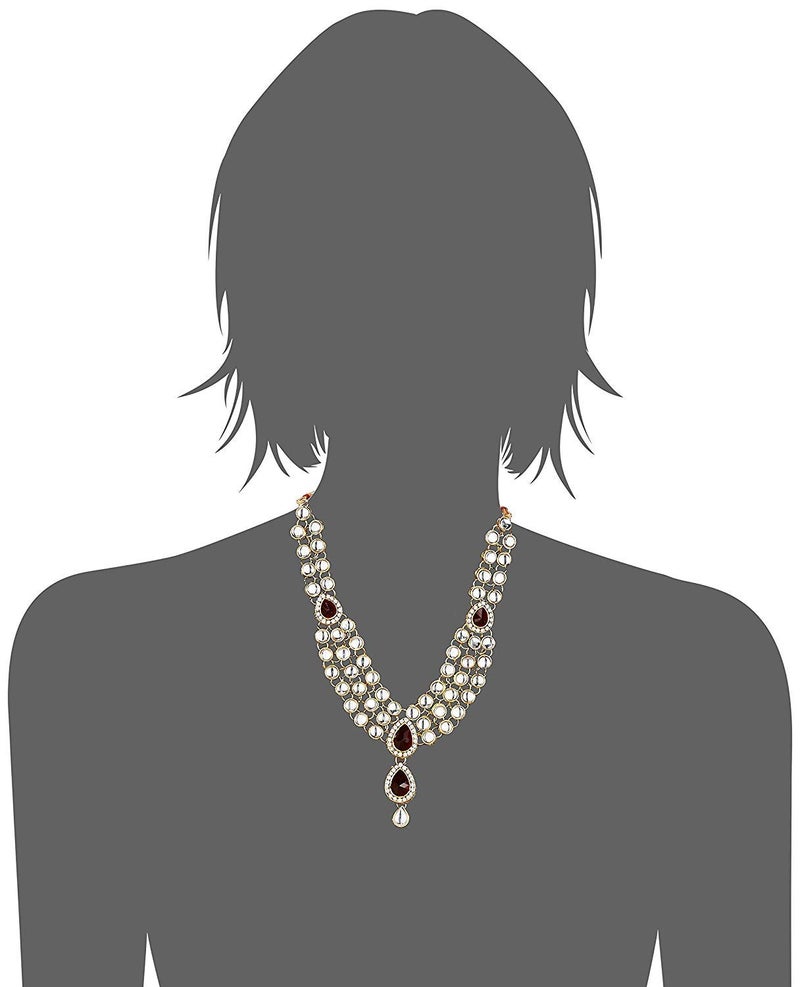 Shining Diva Latest Stylish 18k Gold Plated Traditional Kundan Necklace Jewellery Set for Women - Image 3