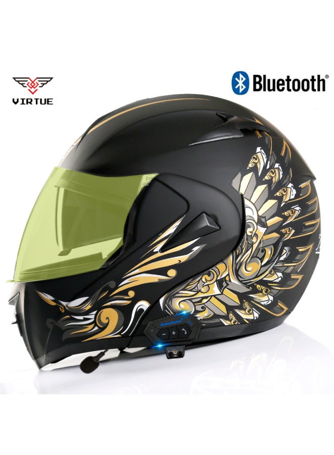 Men's Open-Face Motorcycle Bluetooth Helmet - Sub-Black Wings Design with Night Brightening Mirror