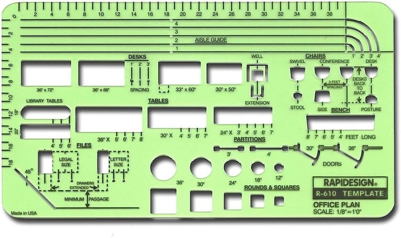 RAPIDESIGN Office Plan Template, 1/8 Inch Scale, 1 Each (R610) - Image 1