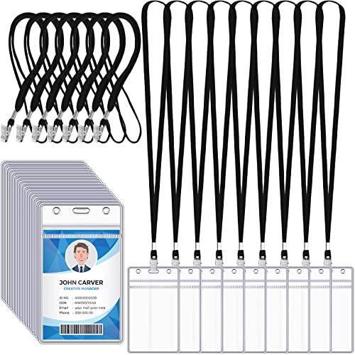 Marspark 200 Pcs Name Tag Lanyards with ID Holder Lanyards for ID Badges Resealable Flat Neck Name Tag with Clip Waterproof Plastic Clear Badges Bulk for School Office Supplies (Black) - Image 1