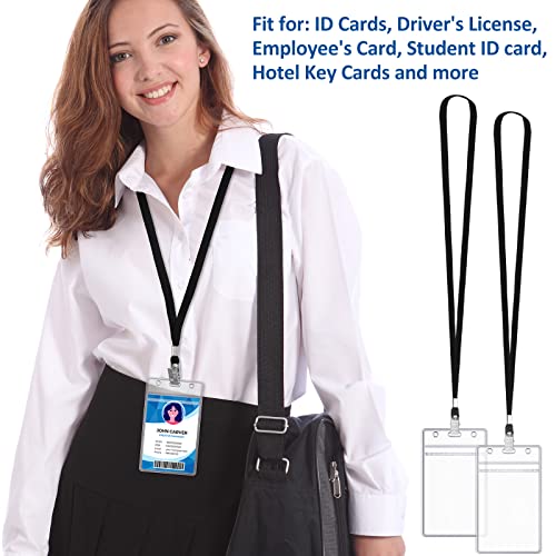Marspark 200 Pcs Name Tag Lanyards with ID Holder Lanyards for ID Badges Resealable Flat Neck Name Tag with Clip Waterproof Plastic Clear Badges Bulk for School Office Supplies (Black) - Image 3