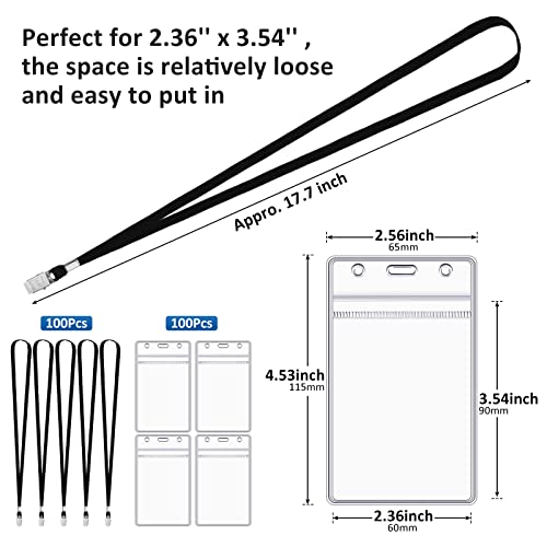 Marspark 200 Pcs Name Tag Lanyards with ID Holder Lanyards for ID Badges Resealable Flat Neck Name Tag with Clip Waterproof Plastic Clear Badges Bulk for School Office Supplies (Black) - Image 2