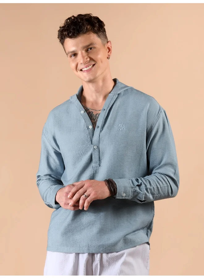 Beyoung Light Blue Hooded Shirt